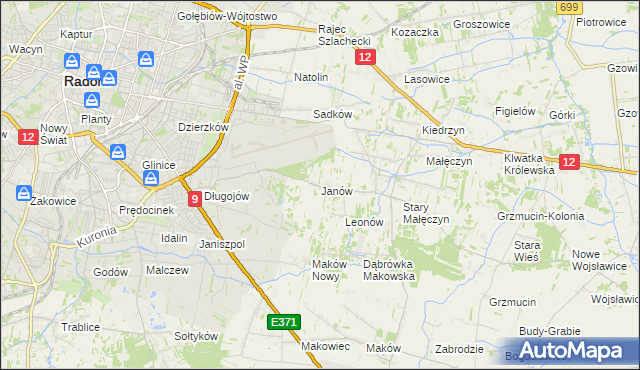 mapa Janów gmina Skaryszew, Janów gmina Skaryszew na mapie Targeo