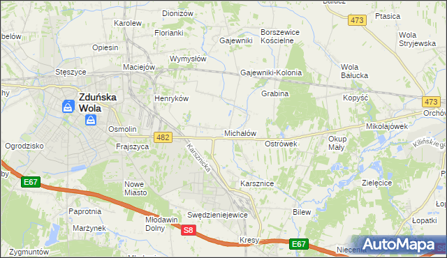 mapa Michałów gmina Zduńska Wola, Michałów gmina Zduńska Wola na mapie Targeo