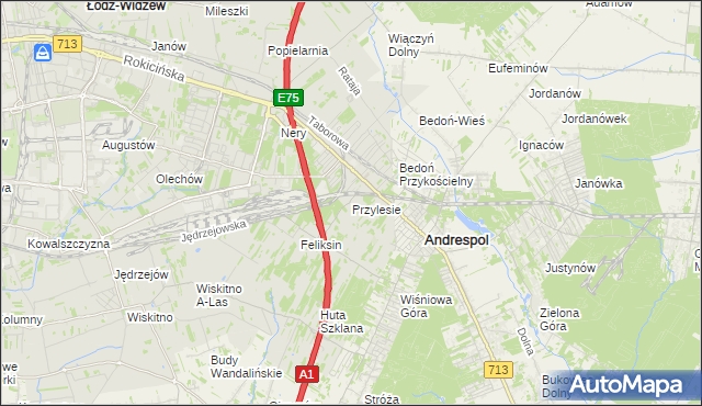 mapa Przylesie gmina Łódź, Przylesie gmina Łódź na mapie Targeo