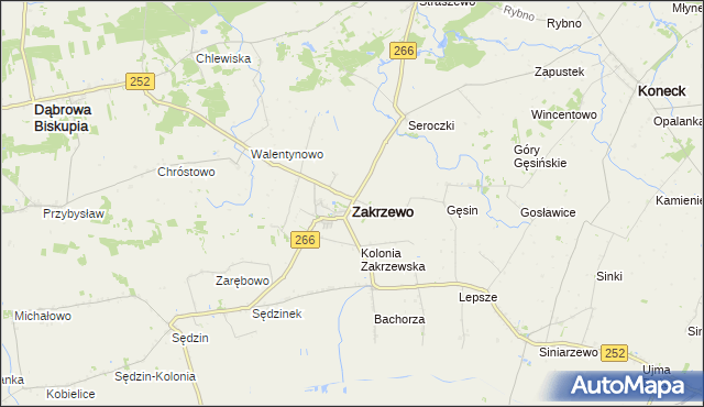 mapa Zakrzewo powiat aleksandrowski, Zakrzewo powiat aleksandrowski na mapie Targeo