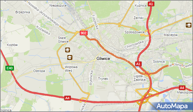 mapa Gliwic, Gliwice na mapie Targeo