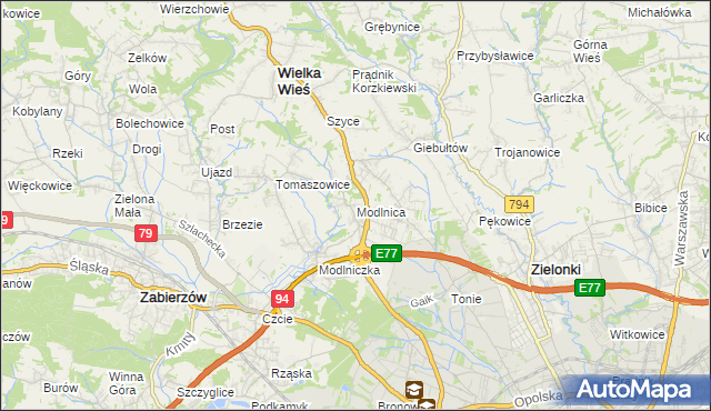 mapa Modlnica, Modlnica na mapie Targeo