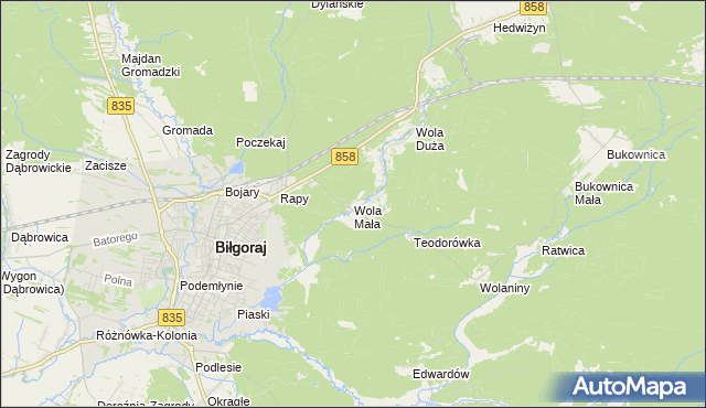mapa Wola Mała gmina Biłgoraj, Wola Mała gmina Biłgoraj na mapie Targeo