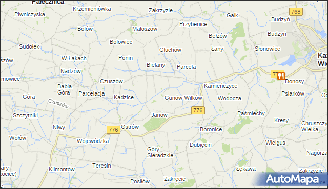 mapa Gunów-Wilków, Gunów-Wilków na mapie Targeo