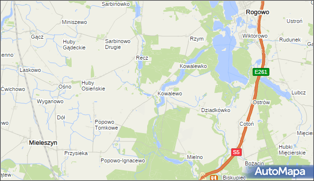 mapa Kowalewo gmina Mieleszyn, Kowalewo gmina Mieleszyn na mapie Targeo