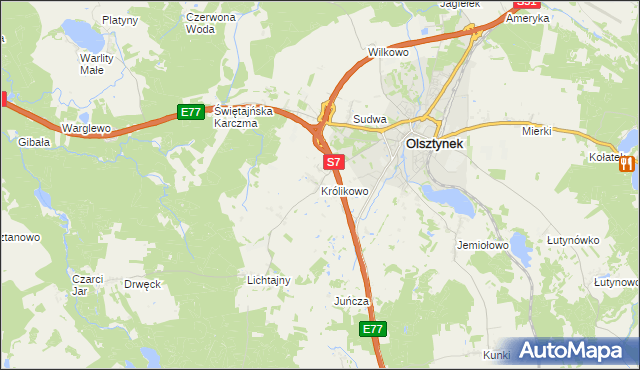 mapa Królikowo gmina Olsztynek, Królikowo gmina Olsztynek na mapie Targeo