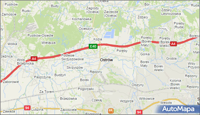 mapa Ostrów powiat ropczycko-sędziszowski, Ostrów powiat ropczycko-sędziszowski na mapie Targeo