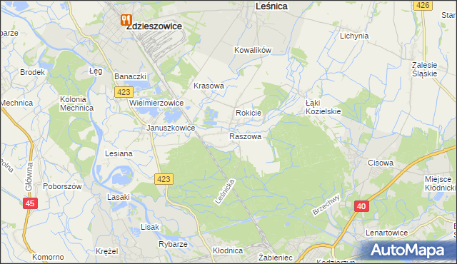 mapa Raszowa gmina Leśnica, Raszowa gmina Leśnica na mapie Targeo