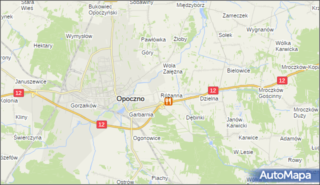 mapa Różanna gmina Opoczno, Różanna gmina Opoczno na mapie Targeo