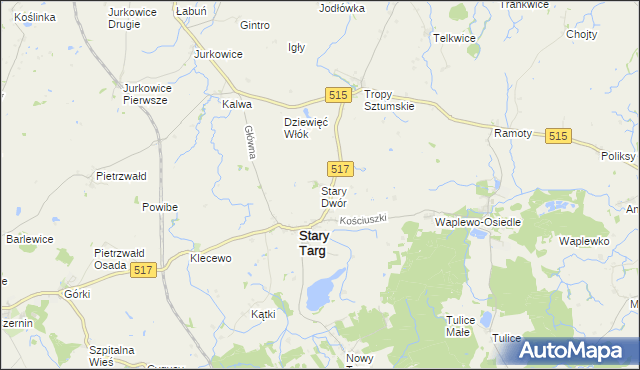 mapa Stary Dwór gmina Stary Targ, Stary Dwór gmina Stary Targ na mapie Targeo