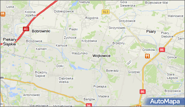 mapa Wojkowice powiat będziński, Wojkowice powiat będziński na mapie Targeo