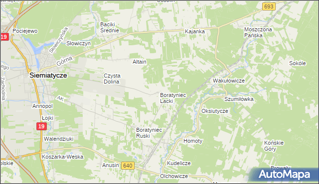 mapa Boratyniec Lacki, Boratyniec Lacki na mapie Targeo