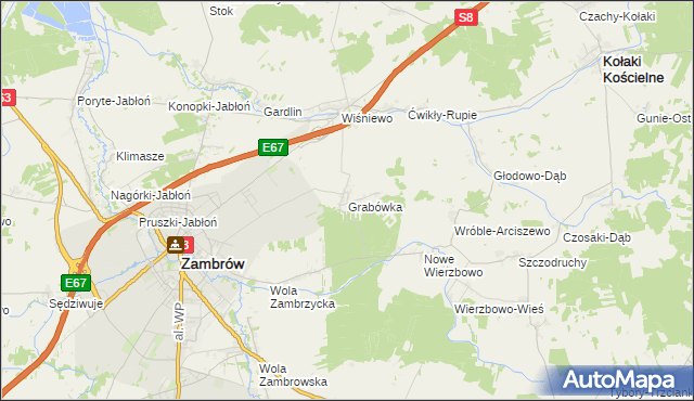 mapa Grabówka gmina Zambrów, Grabówka gmina Zambrów na mapie Targeo