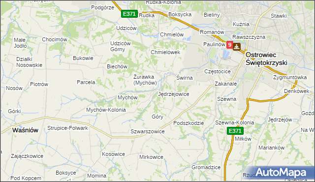 mapa Jędrzejowice gmina Bodzechów, Jędrzejowice gmina Bodzechów na mapie Targeo