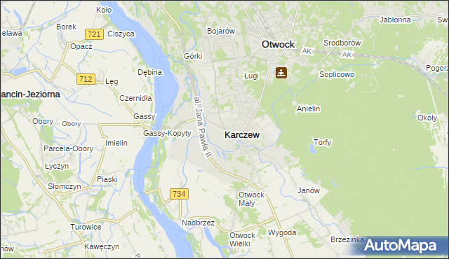 mapa Karczew powiat otwocki, Karczew powiat otwocki na mapie Targeo