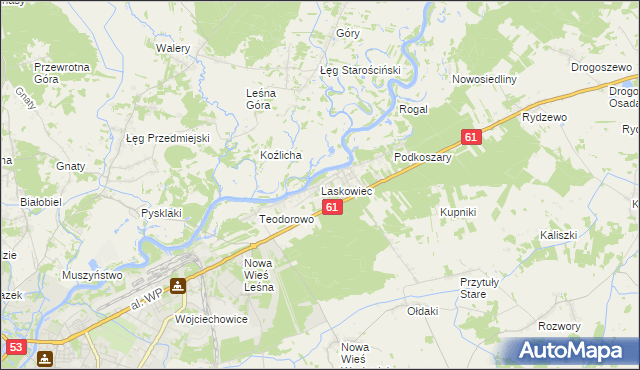mapa Laskowiec gmina Rzekuń, Laskowiec gmina Rzekuń na mapie Targeo