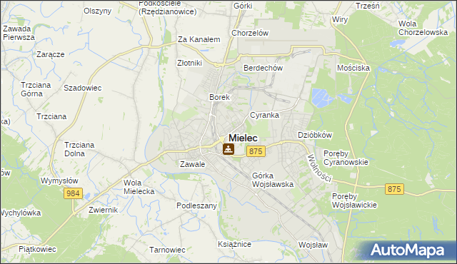 mapa Mielca, Mielec na mapie Targeo