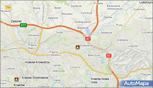 mapa Mistrzejowice, Mistrzejowice na mapie Targeo