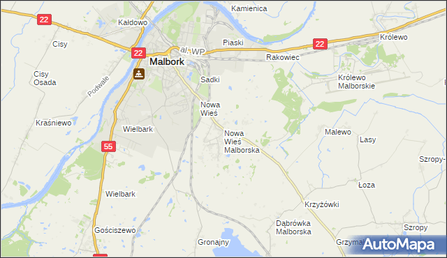 mapa Nowa Wieś Malborska, Nowa Wieś Malborska na mapie Targeo