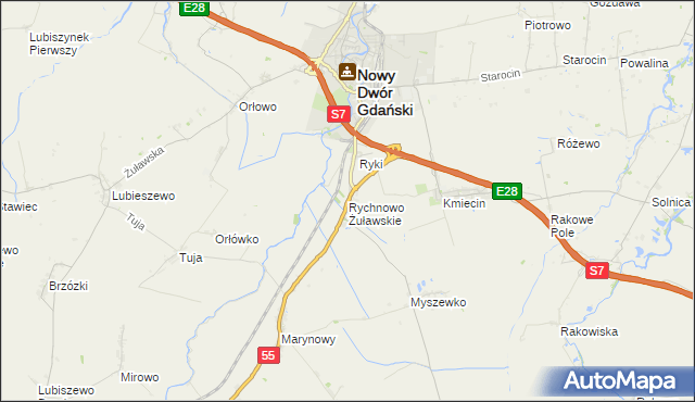 mapa Rychnowo Żuławskie, Rychnowo Żuławskie na mapie Targeo