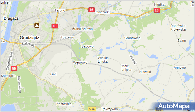 mapa Wielkie Lniska, Wielkie Lniska na mapie Targeo