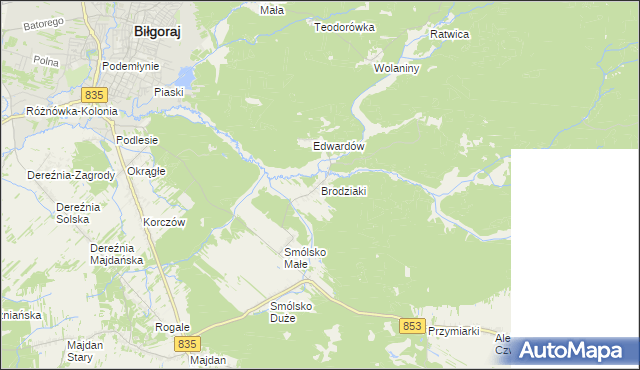 mapa Brodziaki, Brodziaki na mapie Targeo