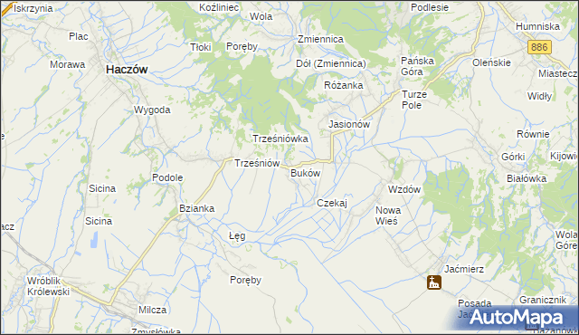 mapa Buków gmina Haczów, Buków gmina Haczów na mapie Targeo