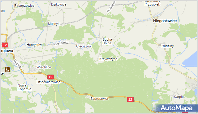 mapa Krzywczyce, Krzywczyce na mapie Targeo