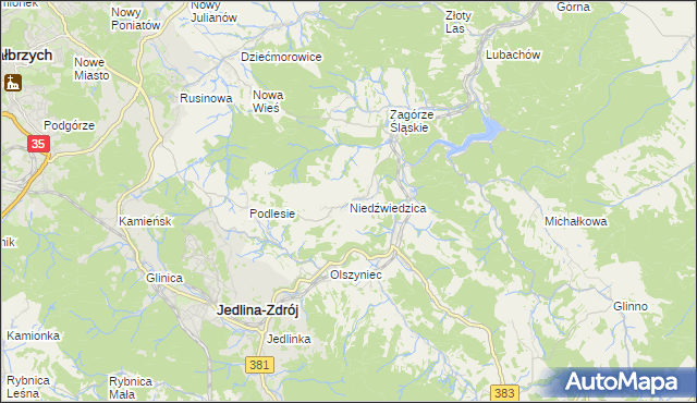 mapa Niedźwiedzica gmina Walim, Niedźwiedzica gmina Walim na mapie Targeo