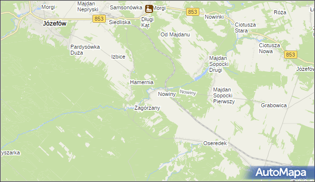 mapa Nowiny gmina Susiec, Nowiny gmina Susiec na mapie Targeo