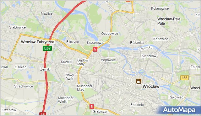 mapa Popowice gmina Wrocław, Popowice gmina Wrocław na mapie Targeo
