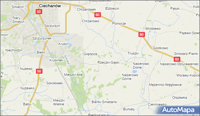 mapa Rzeczki gmina Ciechanów, Rzeczki gmina Ciechanów na mapie Targeo