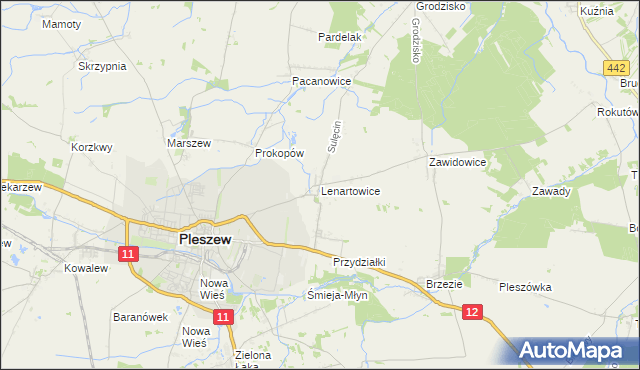 mapa Lenartowice gmina Pleszew, Lenartowice gmina Pleszew na mapie Targeo