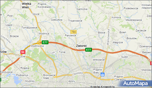 mapa Zielonki powiat krakowski, Zielonki powiat krakowski na mapie Targeo