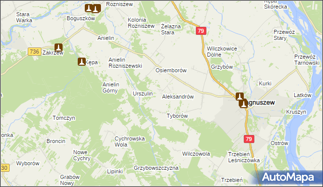 mapa Aleksandrów gmina Magnuszew, Aleksandrów gmina Magnuszew na mapie Targeo