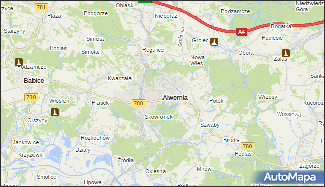 mapa Alwernia, Alwernia na mapie Targeo