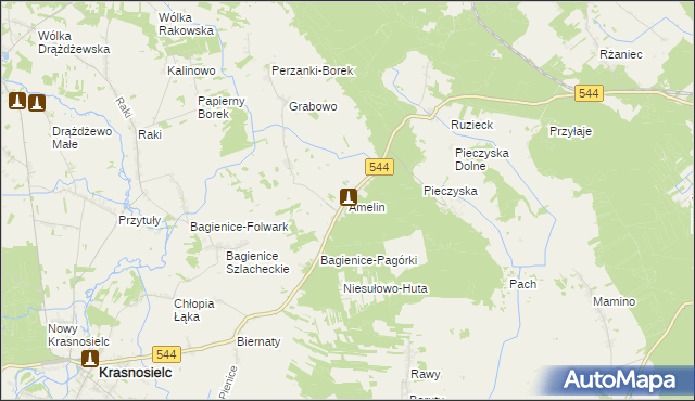 mapa Amelin gmina Krasnosielc, Amelin gmina Krasnosielc na mapie Targeo