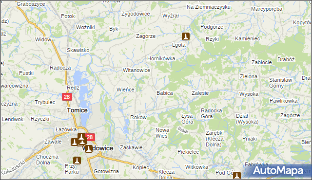 mapa Babica gmina Wadowice, Babica gmina Wadowice na mapie Targeo