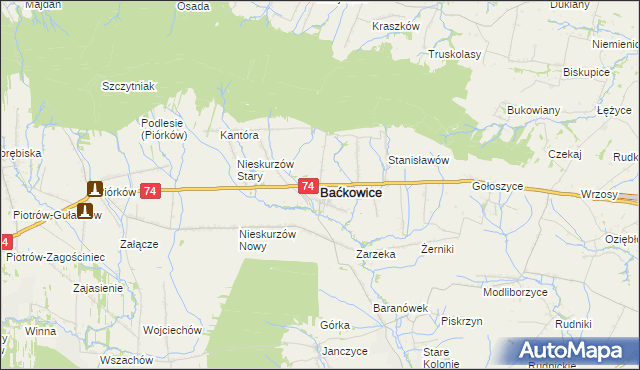 mapa Baćkowice, Baćkowice na mapie Targeo