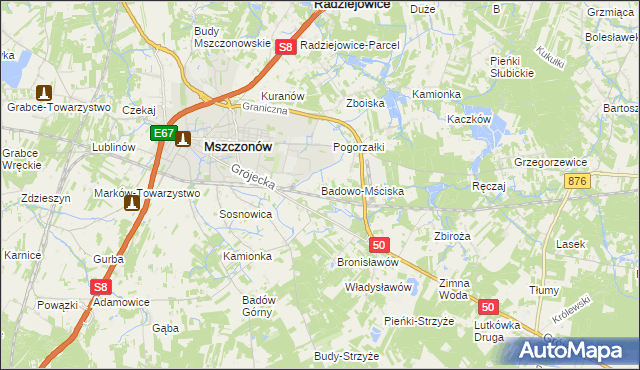 mapa Badowo-Mściska, Badowo-Mściska na mapie Targeo