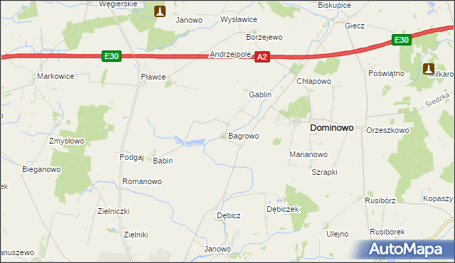 mapa Bagrowo, Bagrowo na mapie Targeo