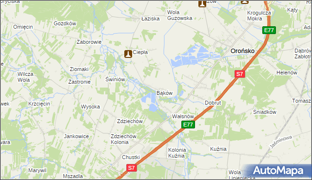 mapa Bąków gmina Orońsko, Bąków gmina Orońsko na mapie Targeo