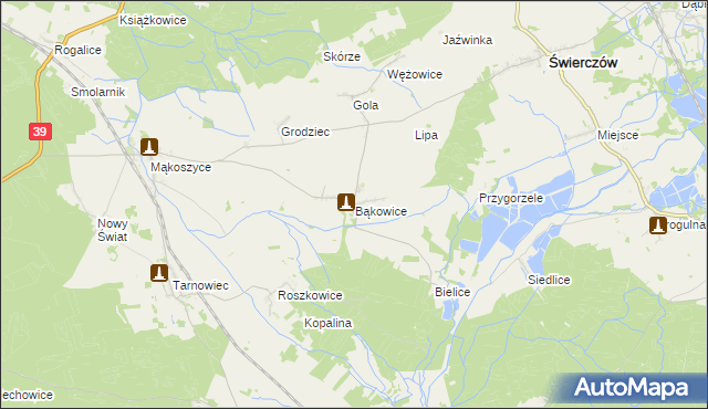 mapa Bąkowice, Bąkowice na mapie Targeo