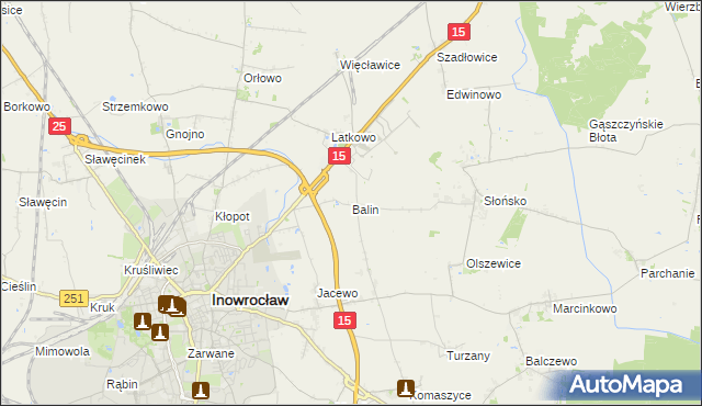 mapa Balin gmina Inowrocław, Balin gmina Inowrocław na mapie Targeo