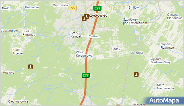 mapa Barak gmina Szydłowiec, Barak gmina Szydłowiec na mapie Targeo