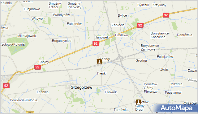 mapa Barłogi gmina Grzegorzew, Barłogi gmina Grzegorzew na mapie Targeo