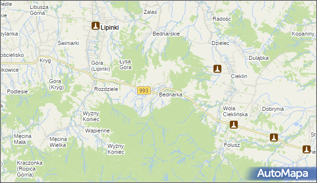 mapa Bednarka gmina Lipinki, Bednarka gmina Lipinki na mapie Targeo