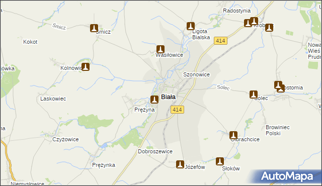 mapa Biała powiat prudnicki, Biała powiat prudnicki na mapie Targeo