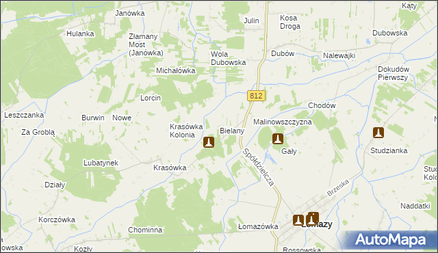 mapa Bielany gmina Łomazy, Bielany gmina Łomazy na mapie Targeo