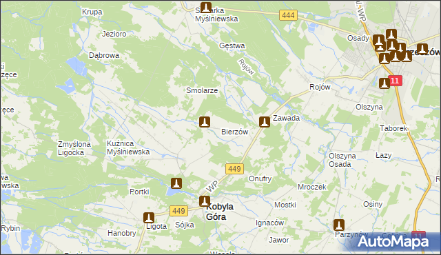 mapa Bierzów gmina Kobyla Góra, Bierzów gmina Kobyla Góra na mapie Targeo